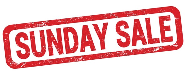 SUNDAY SALE text written on red rectangle stamp.