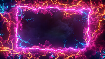 Psychedelic Neon Electric Border, vibrant square design, dynamic colors, ideal for enhancing music magazine cover visuals