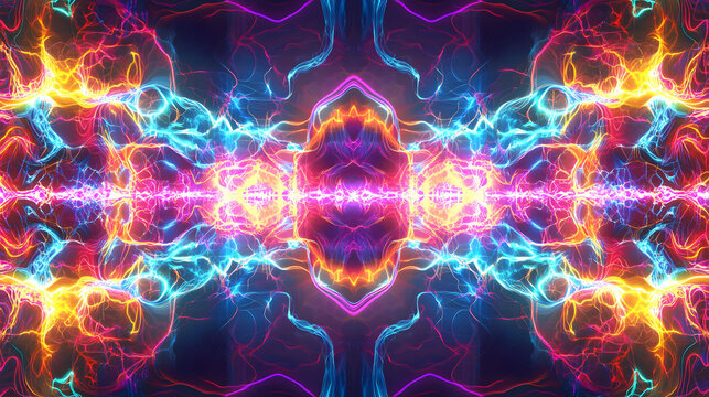 Psychedelic Neon Electric Border for Music Magazine Cover, vibrant colors, dynamic energy, enhances visual appeal, square design, captivating aesthetics