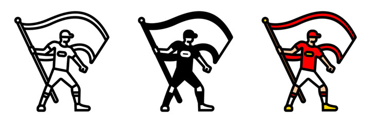 Fan Flag Icon, A large flag held or waved by fans in the stands, displaying team colors and logos to show support.