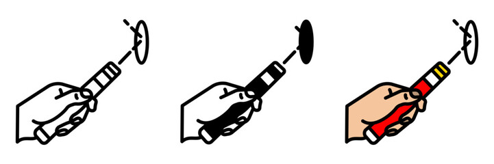 Laser Pointer Icon, A handheld laser used, sometimes controversially, by fans to distract players or officials during a match.