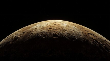 Rugged Celestial Planet with Cratered Surface in Space