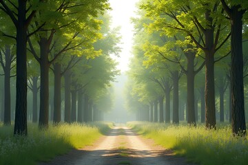 forest summer road in the afternoon