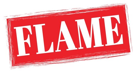 FLAME text written on red stamp sign.