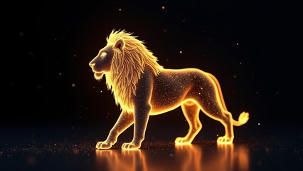 lion hologram with gold neon lines on a dark background, perfect for nature or wildlife conservation themed projects.