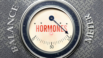 Hormones and Balance that is hitting a full scale, showing a very high level of hormones, overload of it, too much of it. Maximum value, off the charts.  ,3d illustration