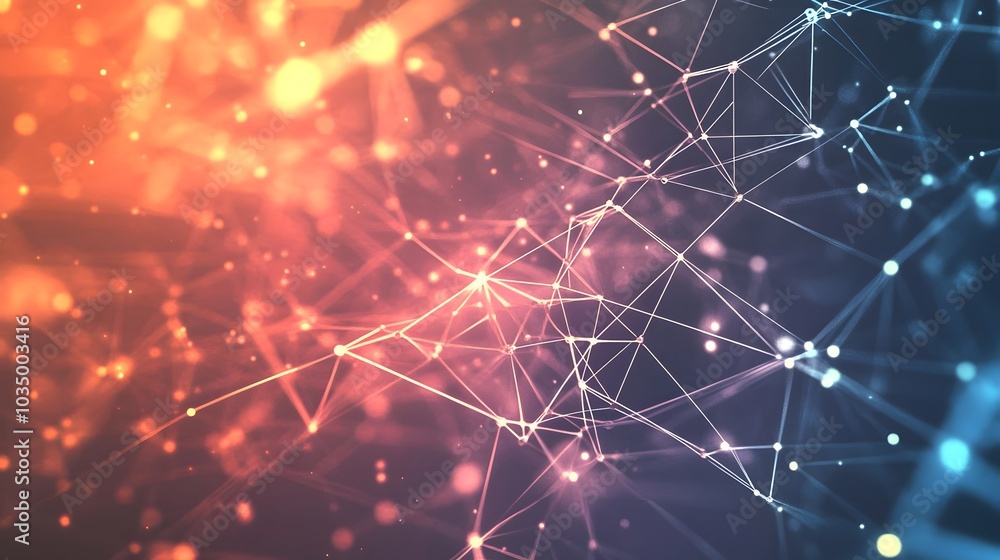 Poster template for science and technology presentation. plexus style background.