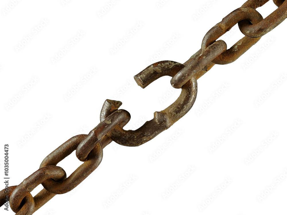Wall mural rusty broken chain isolated on transparent background