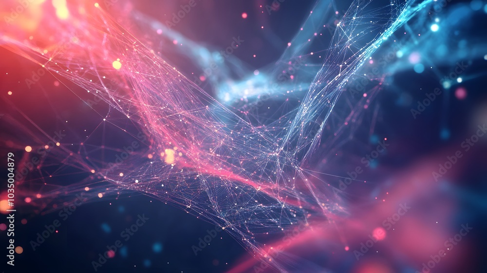 Poster template for science and technology presentation. plexus style background.
