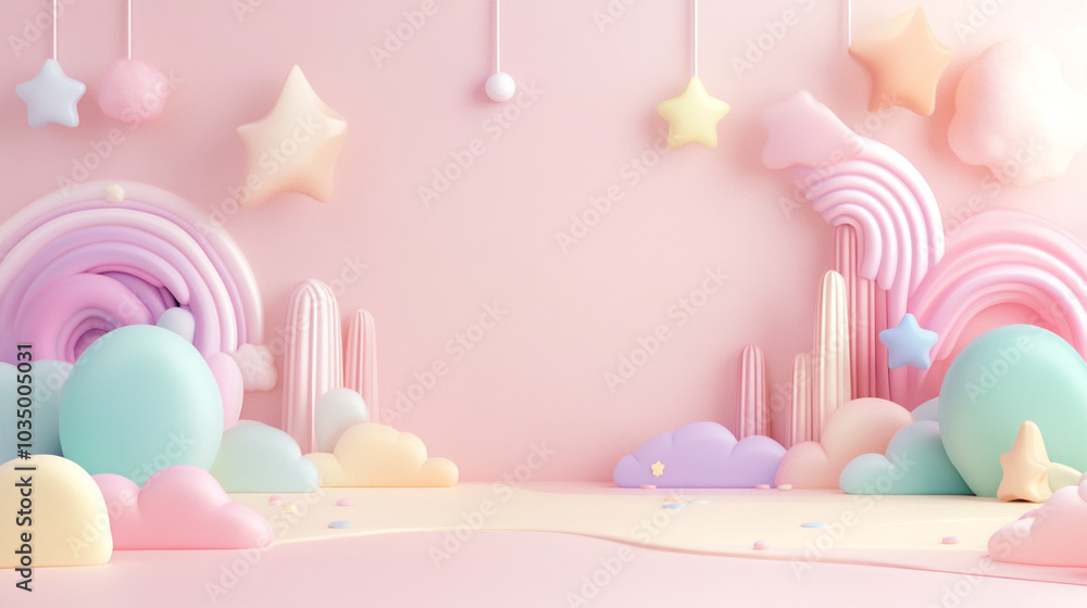 Poster cute landscape background for product display with generative ai.