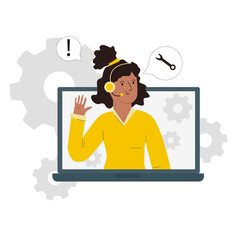 A girl works online in a technical support chat