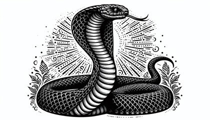 Fototapeta premium cobra snake striking pose,sketch engraving.