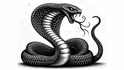 cobra snake striking pose,sketch engraving.