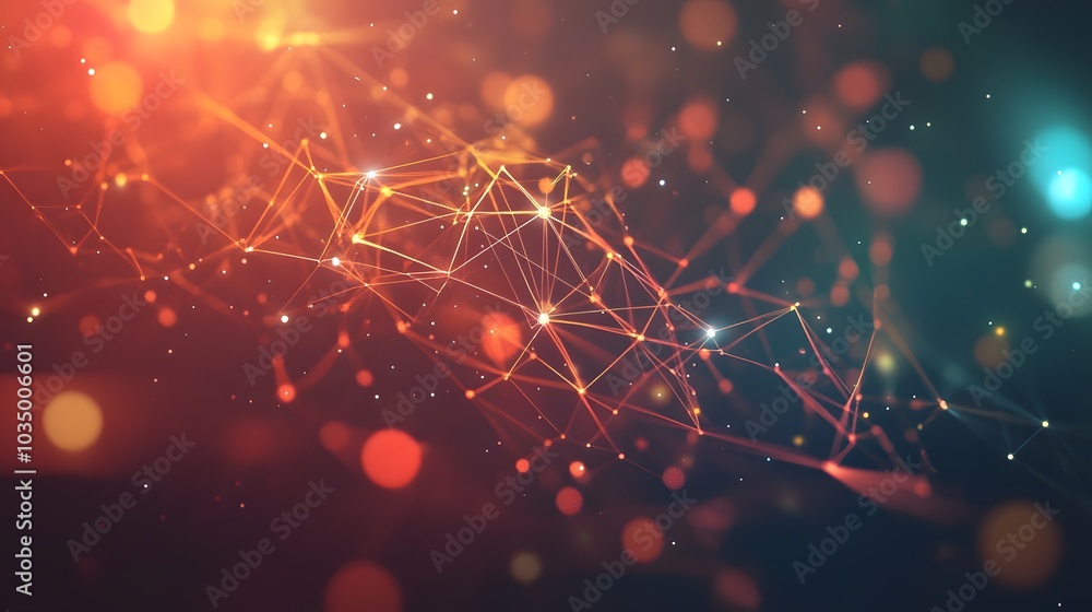 Poster template for science and technology presentation. plexus style background.