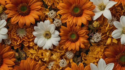 Seamless floral pattern featuring a combination of delicate orange flowers, ideal for textile designs, wallpaper, or chic background decor