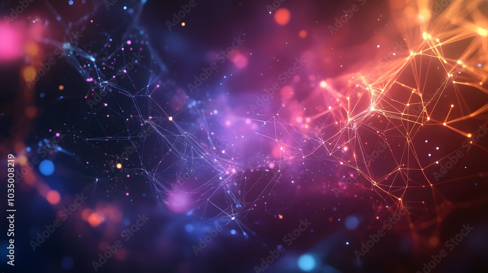 Poster template for science and technology presentation. plexus style background.