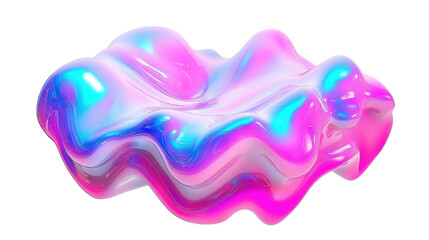 Naklejka premium A glossy, iridescent blob with pink and blue hues, showcasing a fluid, abstract design.