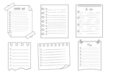 Set To do check list page doodle blank. Reminder, memo note hand drawn isolated on white. Pencil planner, notepad, sheet. 