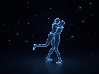 Fototapeta premium futuristic hologram of couple doing romantic poses on dark background