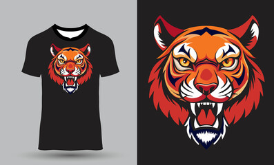 black t-shirt with colourful tiger logo template design