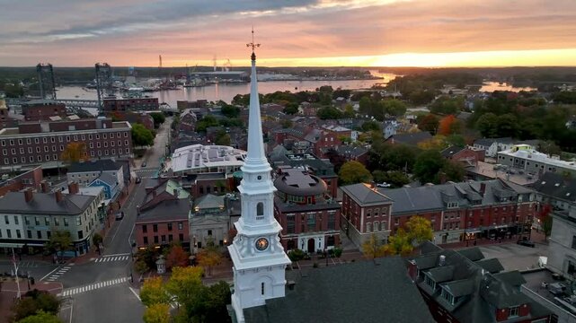 north church aerial at suinrise in portsmouth new hampshire