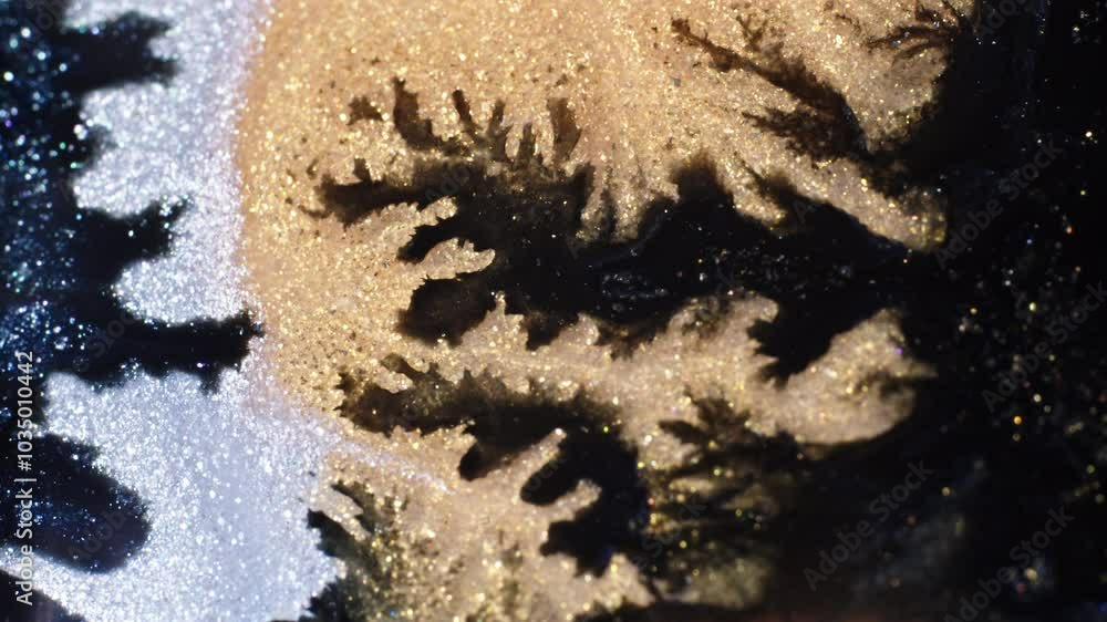 Poster abstract textures and colors blend as substances mix in a mesmerizing macro shot close-up