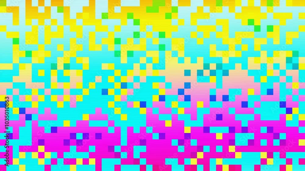 Poster abstract pixel retro 8bit neon chaotic lo-fi flowing rainbow video game glitch noise texture, square