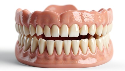 Obraz premium A pediatric dental model with smaller teeth and rounder molars, created to show early dental development, placed on a pure white background, Generative AI
