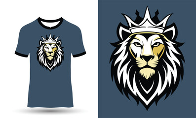 blue t-shirt front mockup with Colorful lion logo design