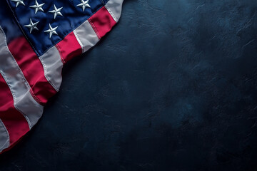 A piece of the flag of the United States against a dark, textured background with space for text. Background for election Day in the United States for the president of the United States of America.