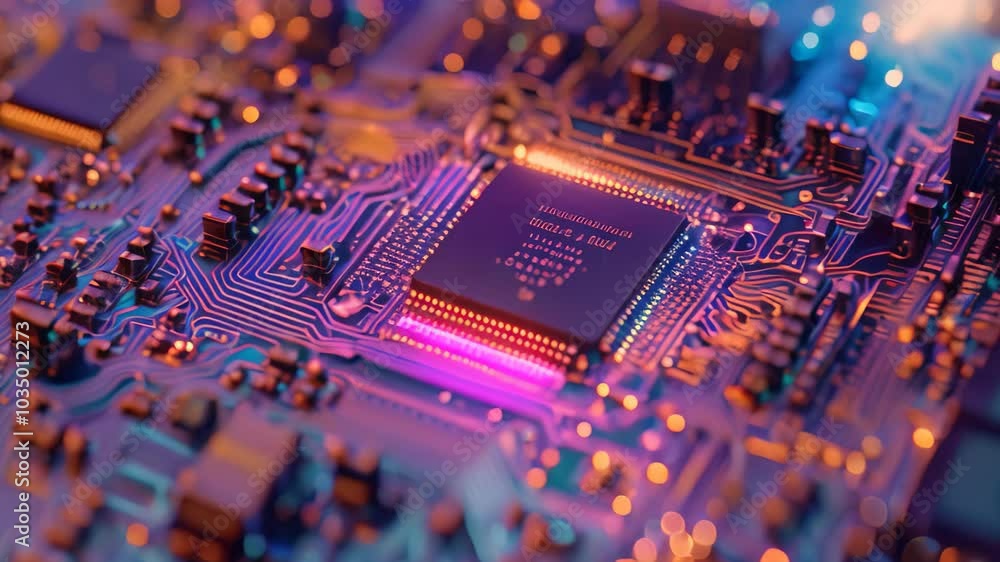 Poster this close-up video captures the intricate details of a computer circuit board, the inside of a nano