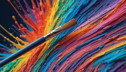 Fototapeta premium A magical paintbrush that brings drawings to life, set against a vibrant canvas filled with swirling colors, Generative AI