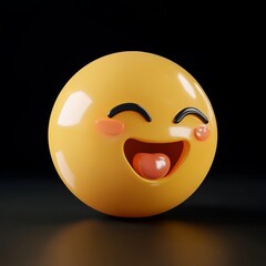 Fototapeta premium 3D Smiling Emoji with Blushing Cheeks and Big Eyes on Black Background