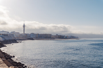 Naklejka premium Discovery of the tourist city of Cadiz, its historical monuments and beaches in Spain