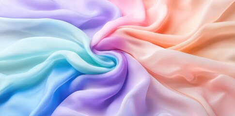 Fototapeta premium Ethereal chiffon fabric in vibrant rainbow colors, flowing gracefully and dynamically in a soft, airy breeze.