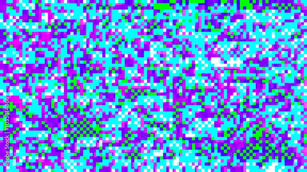 Poster abstract pixel retro 8bit chaotic lo-fi flowing purple blue video game glitch noise texture, square 