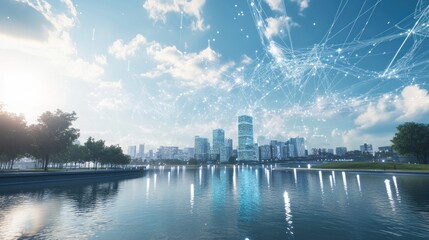 Fototapeta premium Cityscape with Network Connection