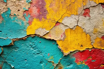 Obraz premium Textured concrete wall with weathered cracks and peeling paint, making it an ideal backdrop or design feature for artistic endeavors.