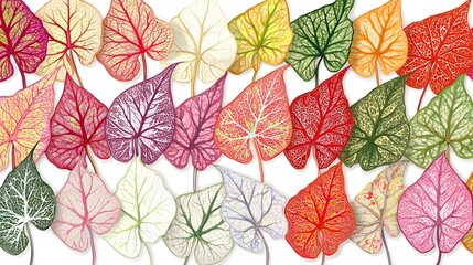 Stunning image of a garden filled with caladium plants showcasing their vibrant and colorful foliage against a clean isolated background  This natural