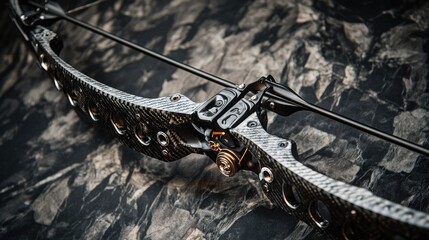 Fototapeta premium A high-end archery bow with carbon fiber construction and sleek metal accents, symbolizing power, precision, and elegance