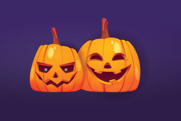 Haloween background. Halloween haunted illustration. pattern design illustration. halloween invitation party celebration. two pumpkins. for flyer, poster, greeting card, banner.