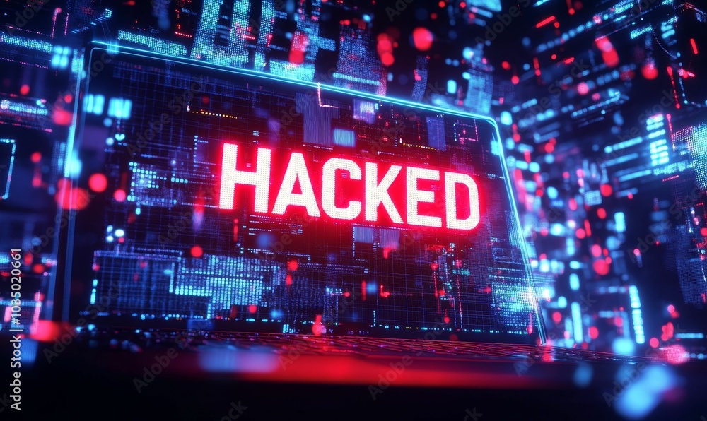 Wall mural hacked message on a computer screen.