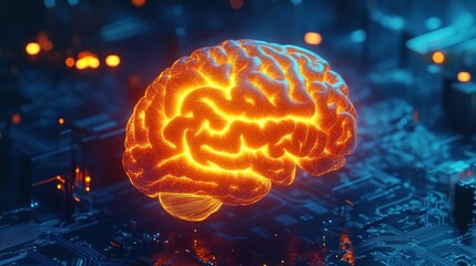 Obraz premium Glowing Brain on Circuitry