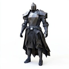 3D Render, Low Poly style of a ghostly knight in haunted armor, on isolated white background