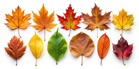 Collection of autumn leaves isolated on white background, Clipping path