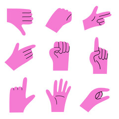 Set of  Hand Gestures, Vector Icons with Different Hand Signs