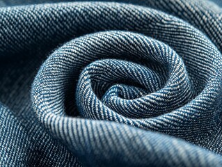 Fototapeta premium A close-up view of rolled denim fabric, showcasing its textured weave and blue hues.