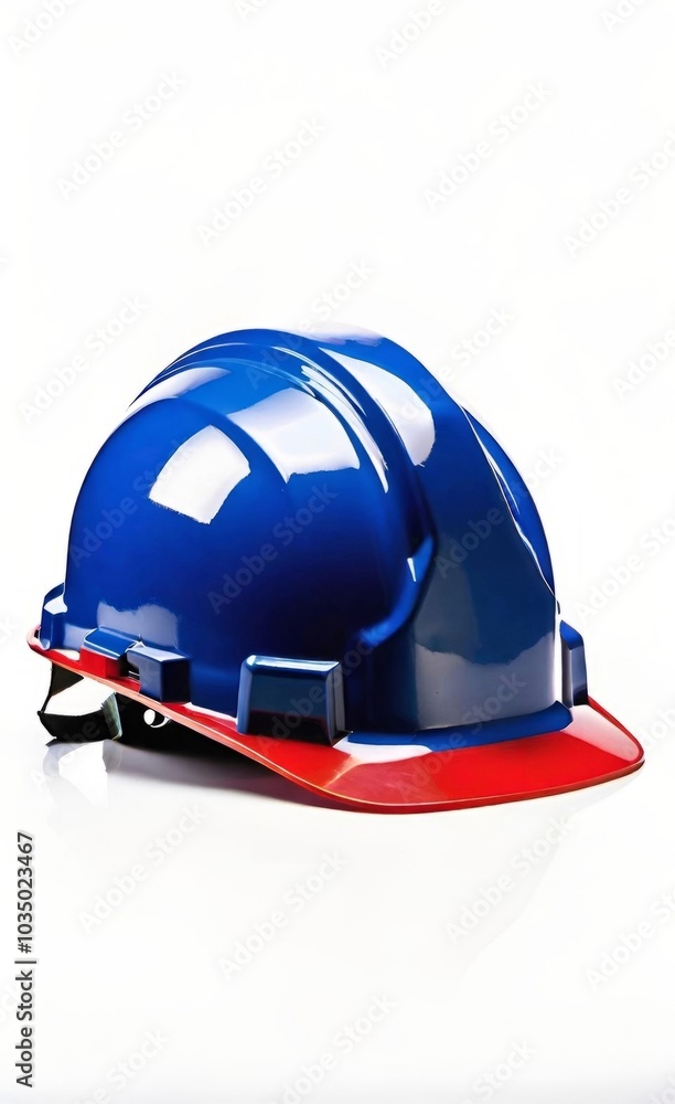 Wall mural a sturdy construction hard hat in bright blue on a white background. essential safety gear for any b