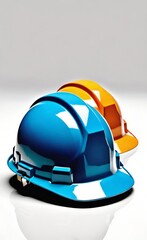 Fototapeta premium A sturdy construction hard hat in bright blue on a white background. Essential safety gear for any building site. AI generated.