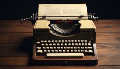 An old-fashioned typewriter with yellowed pages, resting on a dark table, representing the tales of horror inspired by Dracula's legend, Generative AI